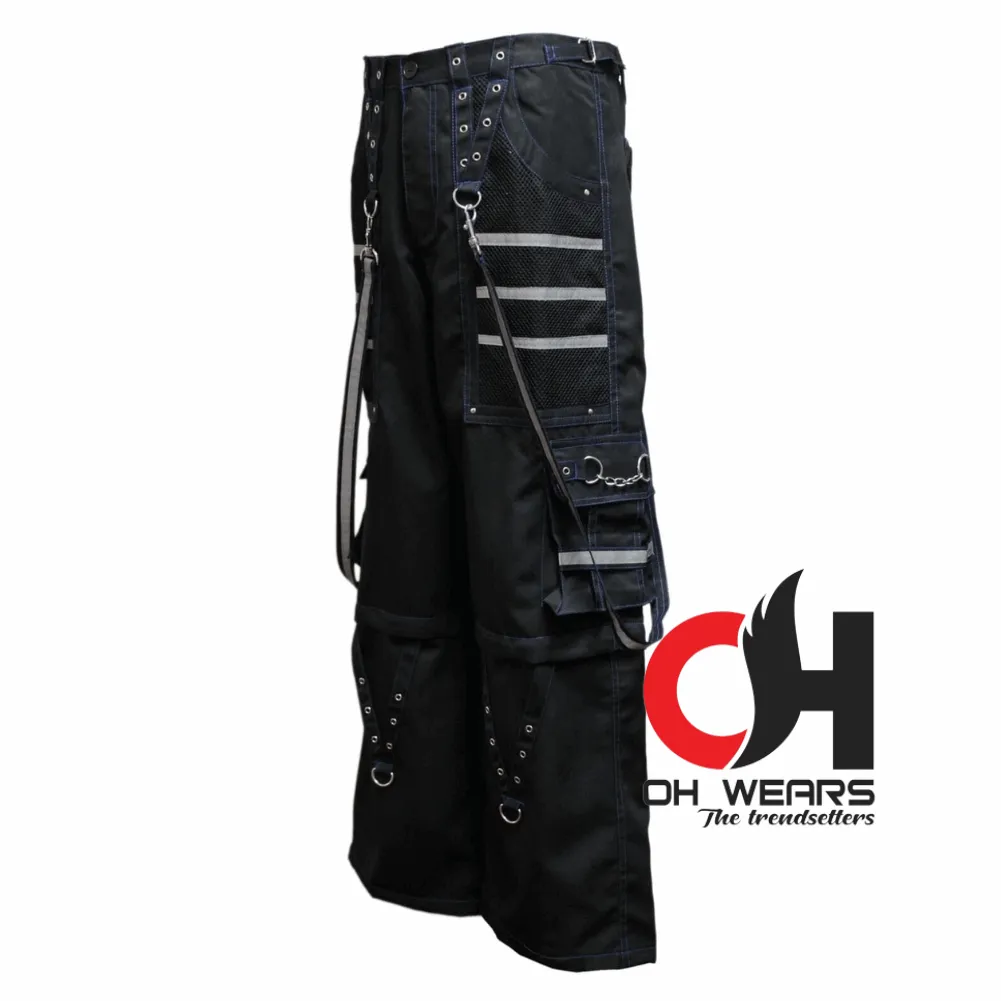 Men Handmade Black Reflective Pants