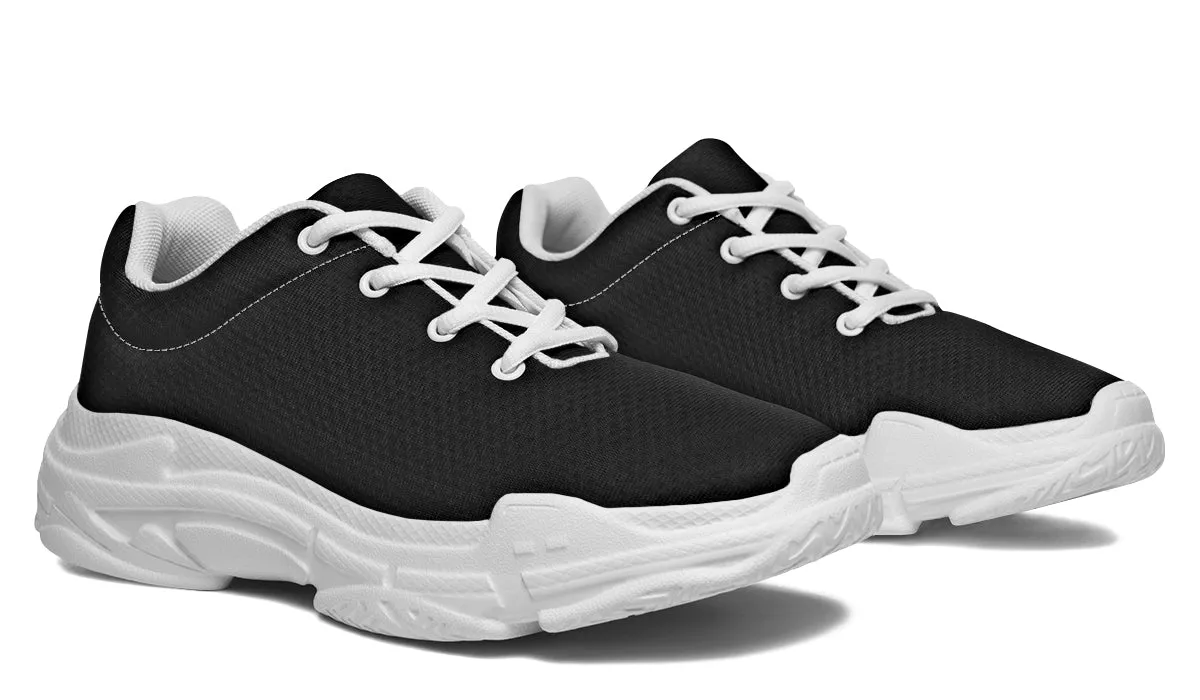 Pitch Black Chunky Sneakers - Light Breathable and Comfortable Sports Shoes with Platform Soles