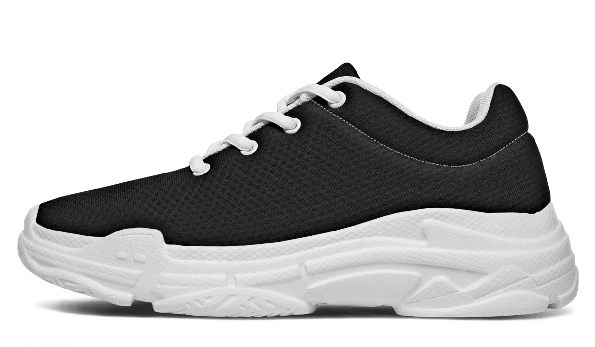 Pitch Black Chunky Sneakers - Light Breathable and Comfortable Sports Shoes with Platform Soles