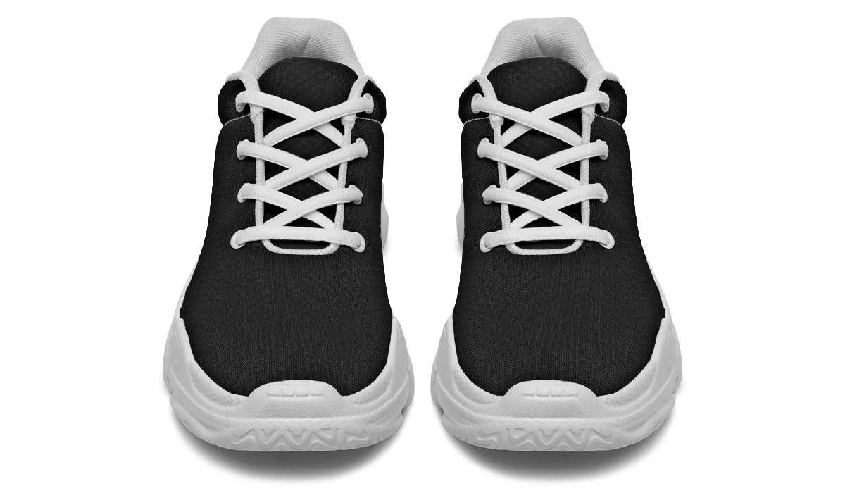 Pitch Black Chunky Sneakers - Light Breathable and Comfortable Sports Shoes with Platform Soles