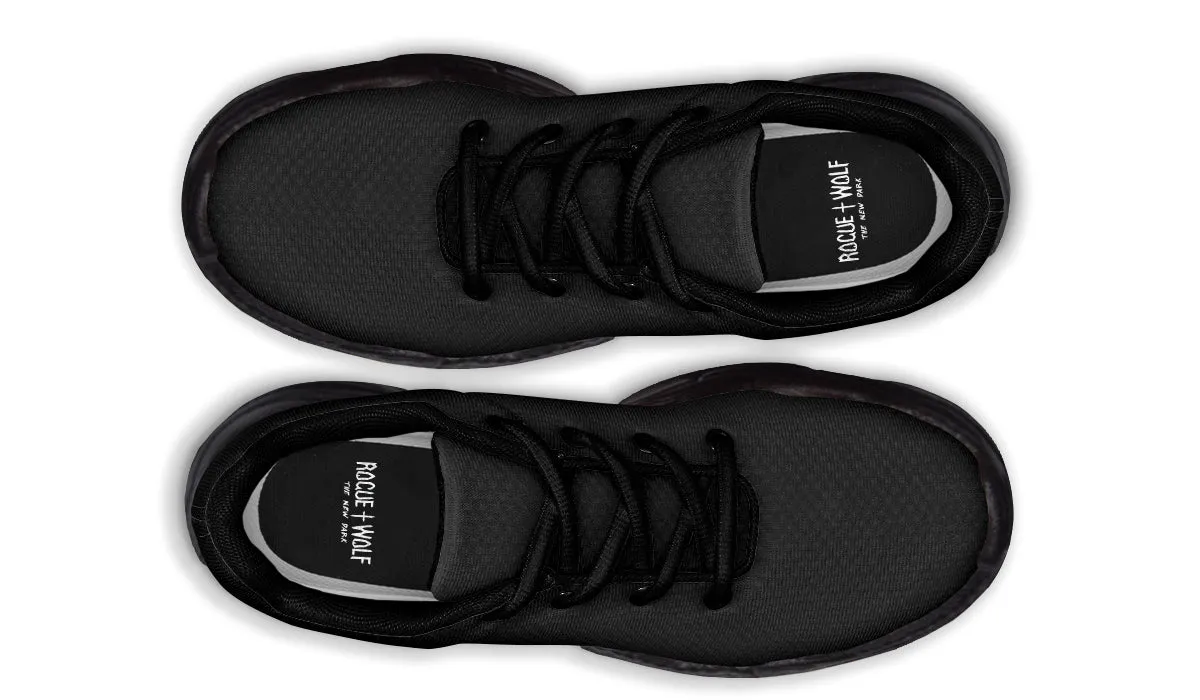 Pitch Black Chunky Sneakers - Light Breathable and Comfortable Sports Shoes with Platform Soles