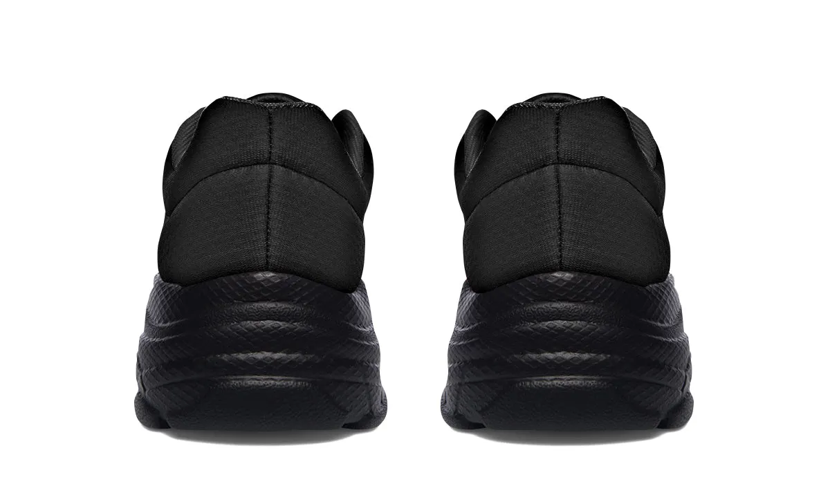 Pitch Black Chunky Sneakers - Light Breathable and Comfortable Sports Shoes with Platform Soles