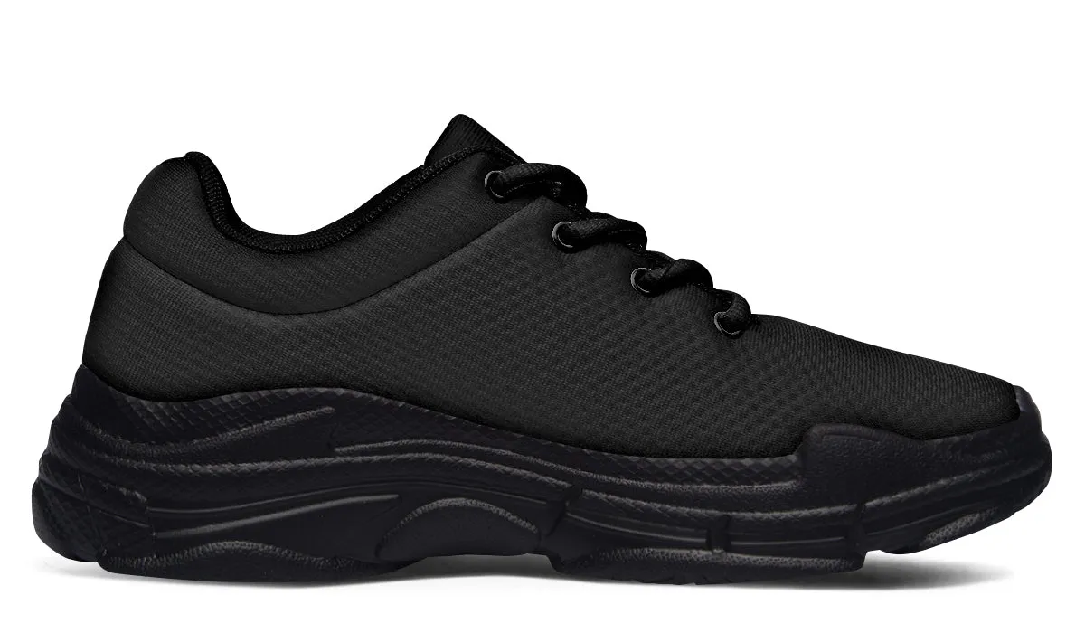 Pitch Black Chunky Sneakers - Light Breathable and Comfortable Sports Shoes with Platform Soles