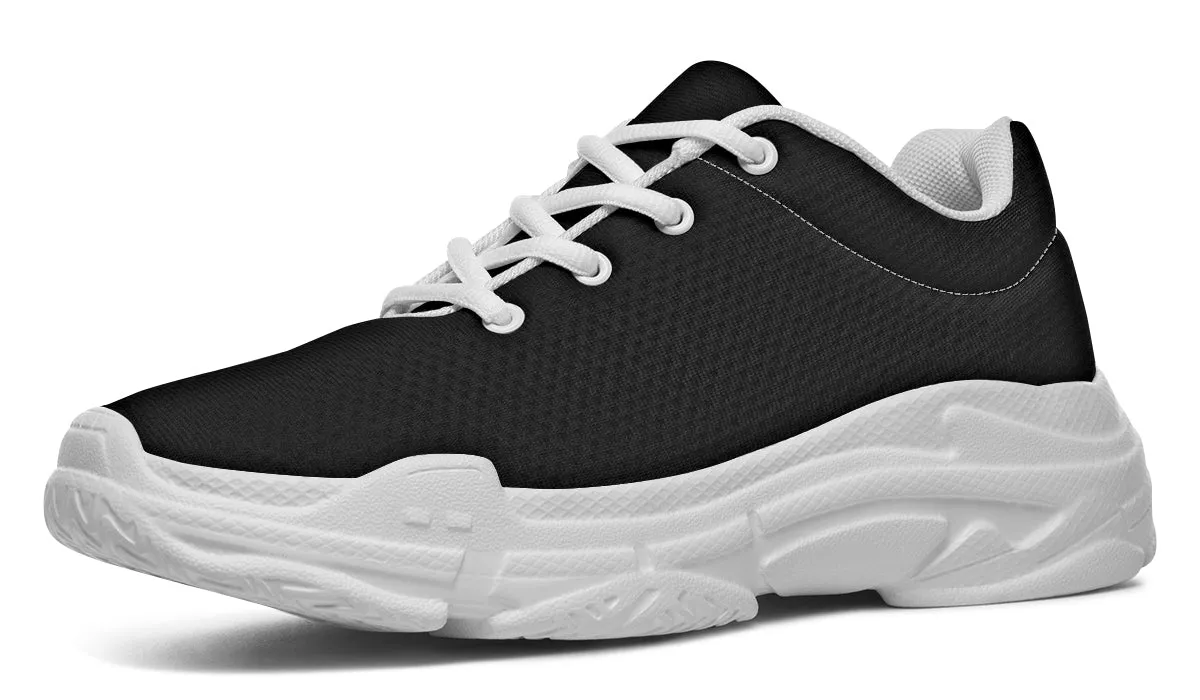 Pitch Black Chunky Sneakers - Light Breathable and Comfortable Sports Shoes with Platform Soles