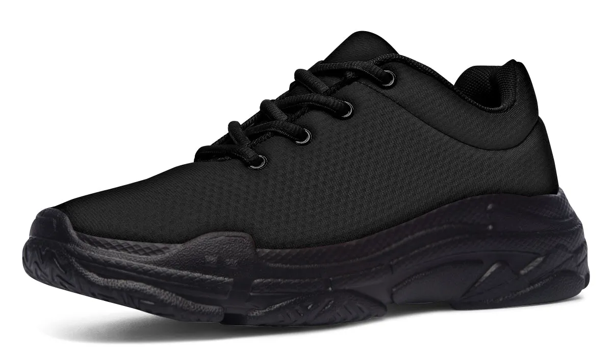 Pitch Black Chunky Sneakers - Light Breathable and Comfortable Sports Shoes with Platform Soles