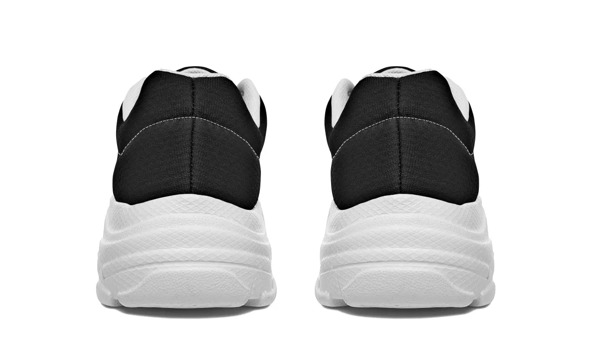 Pitch Black Chunky Sneakers - Light Breathable and Comfortable Sports Shoes with Platform Soles