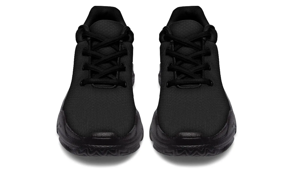 Pitch Black Chunky Sneakers - Light Breathable and Comfortable Sports Shoes with Platform Soles