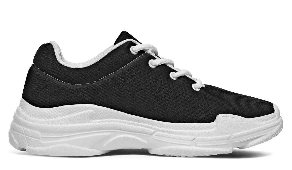 Pitch Black Chunky Sneakers - Light Breathable and Comfortable Sports Shoes with Platform Soles