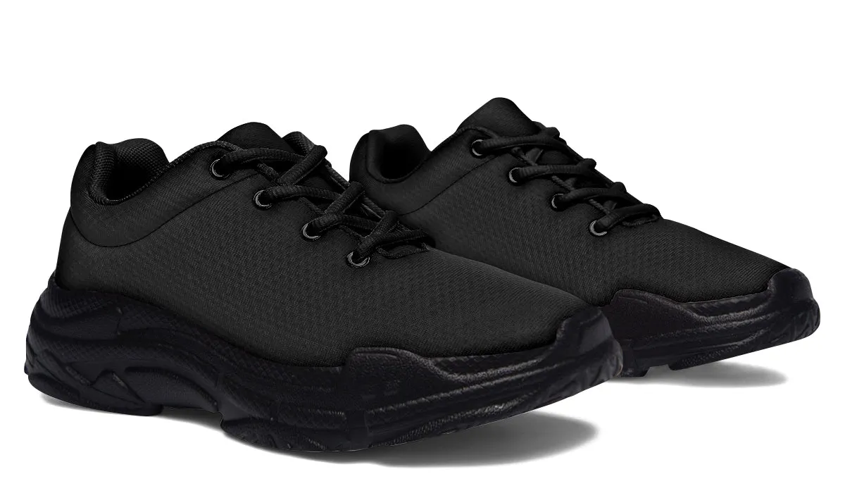 Pitch Black Chunky Sneakers - Light Breathable and Comfortable Sports Shoes with Platform Soles