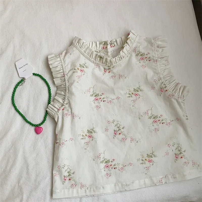 Ruffle Tank Top with Floral Print