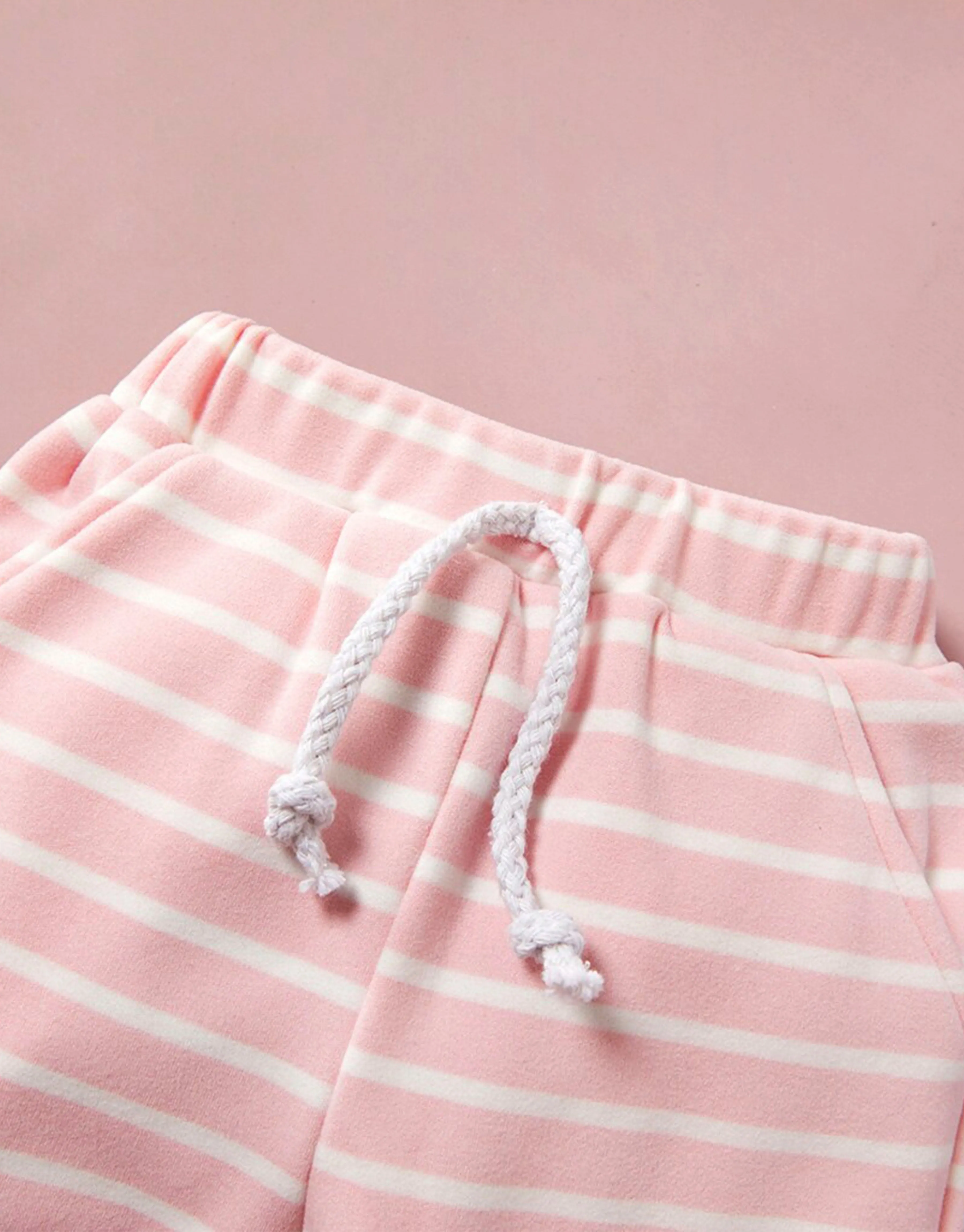 Striped Baby Set | Solid Top and Striped Pants | 2-Piece Set in Pink