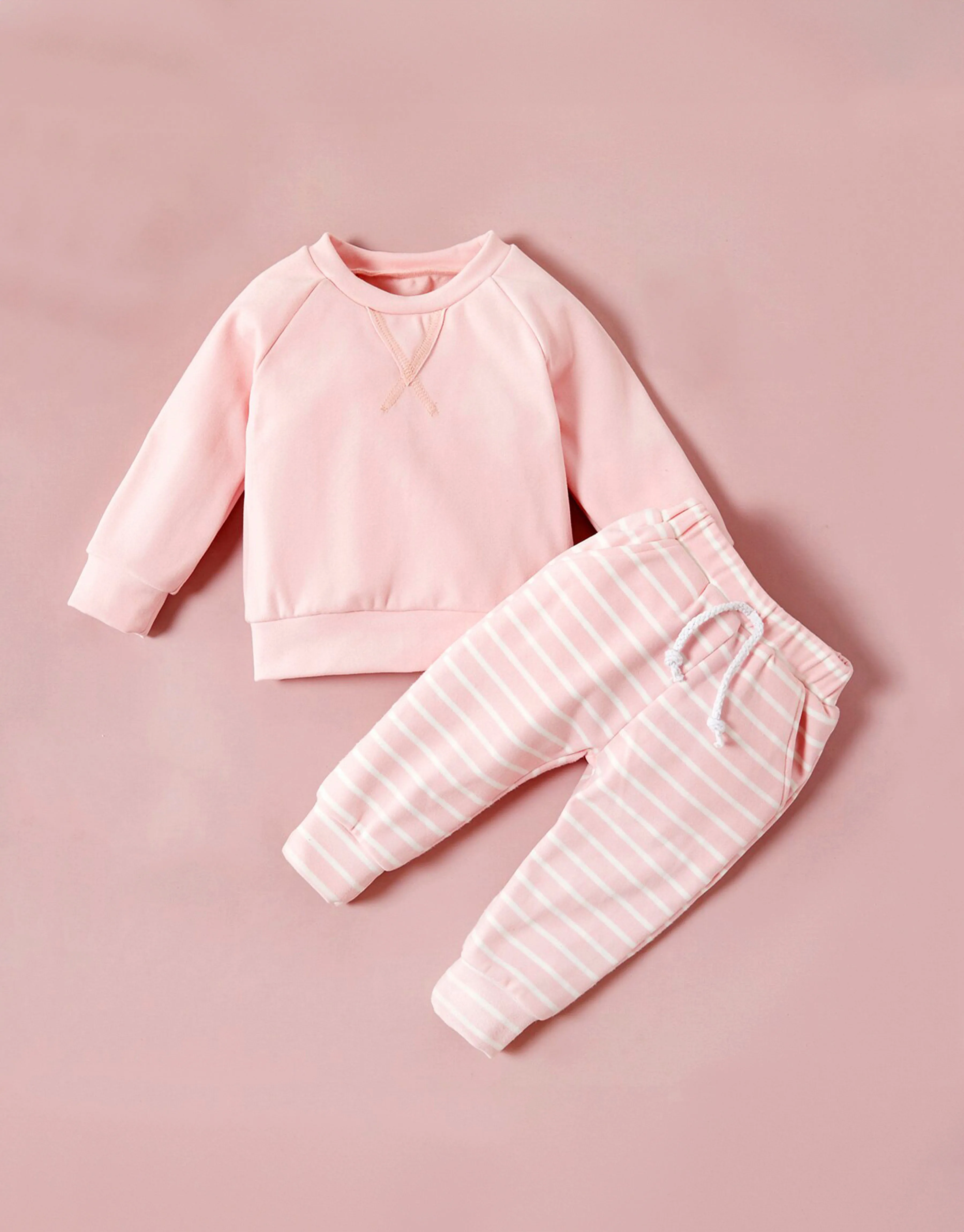 Striped Baby Set | Solid Top and Striped Pants | 2-Piece Set in Pink
