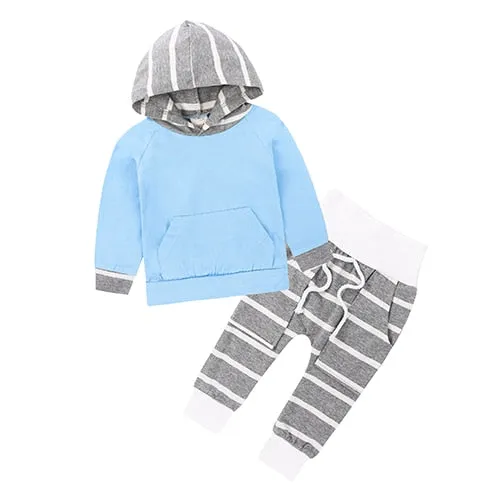 Striped Hooded Sweatshirt And Pants Outfit (2 Colors)