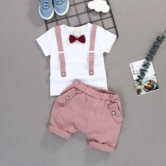 Summer Kids Boys Bow Clothes Sets Baby Gentleman High Qulity Short T shirt   Pants Toddler Boy Clothing Casual Kids Outfits Baby