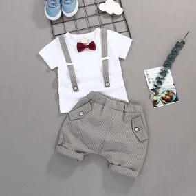 Summer Kids Boys Bow Clothes Sets Baby Gentleman High Qulity Short T shirt   Pants Toddler Boy Clothing Casual Kids Outfits Baby
