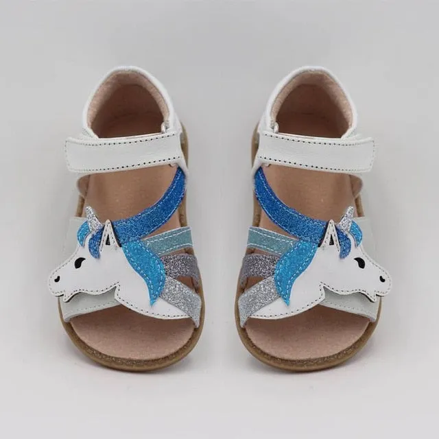 TipsieToes Top Brand Unicorns Soft Leather In Summer New Girls Children Barefoot Shoes Kids Sandals Baby Toddler 1-12 years old