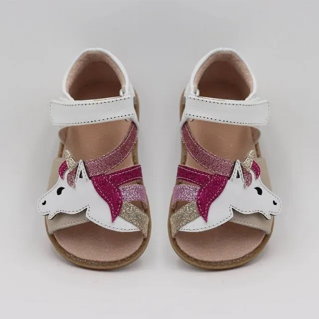 TipsieToes Top Brand Unicorns Soft Leather In Summer New Girls Children Barefoot Shoes Kids Sandals Baby Toddler 1-12 years old