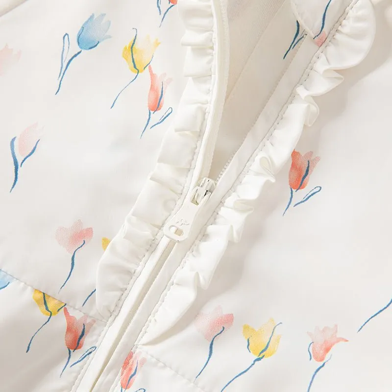 Tulip Garden Baby Girl White Hooded Jacket