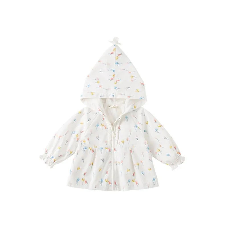 Tulip Garden Baby Girl White Hooded Jacket