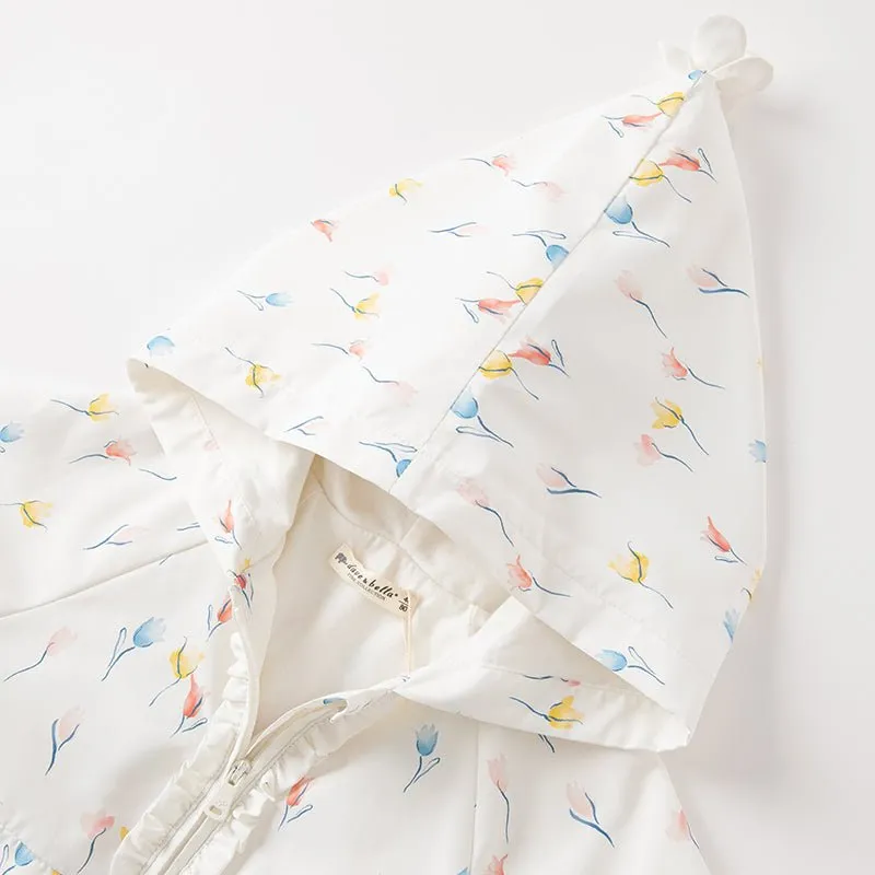 Tulip Garden Baby Girl White Hooded Jacket