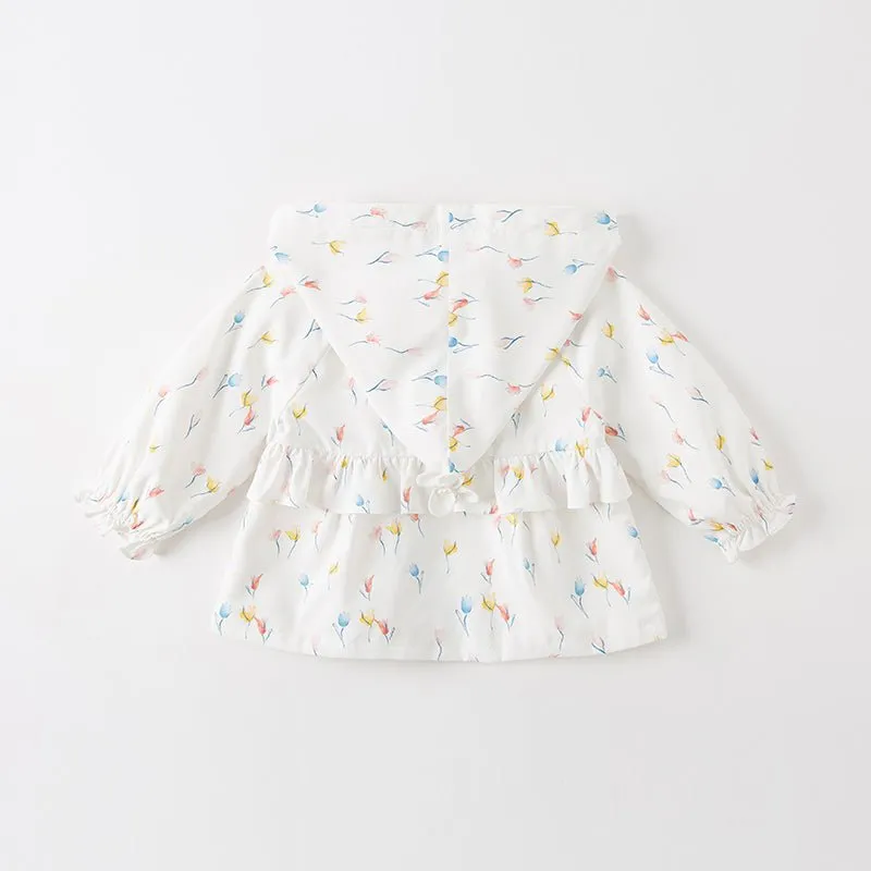 Tulip Garden Baby Girl White Hooded Jacket
