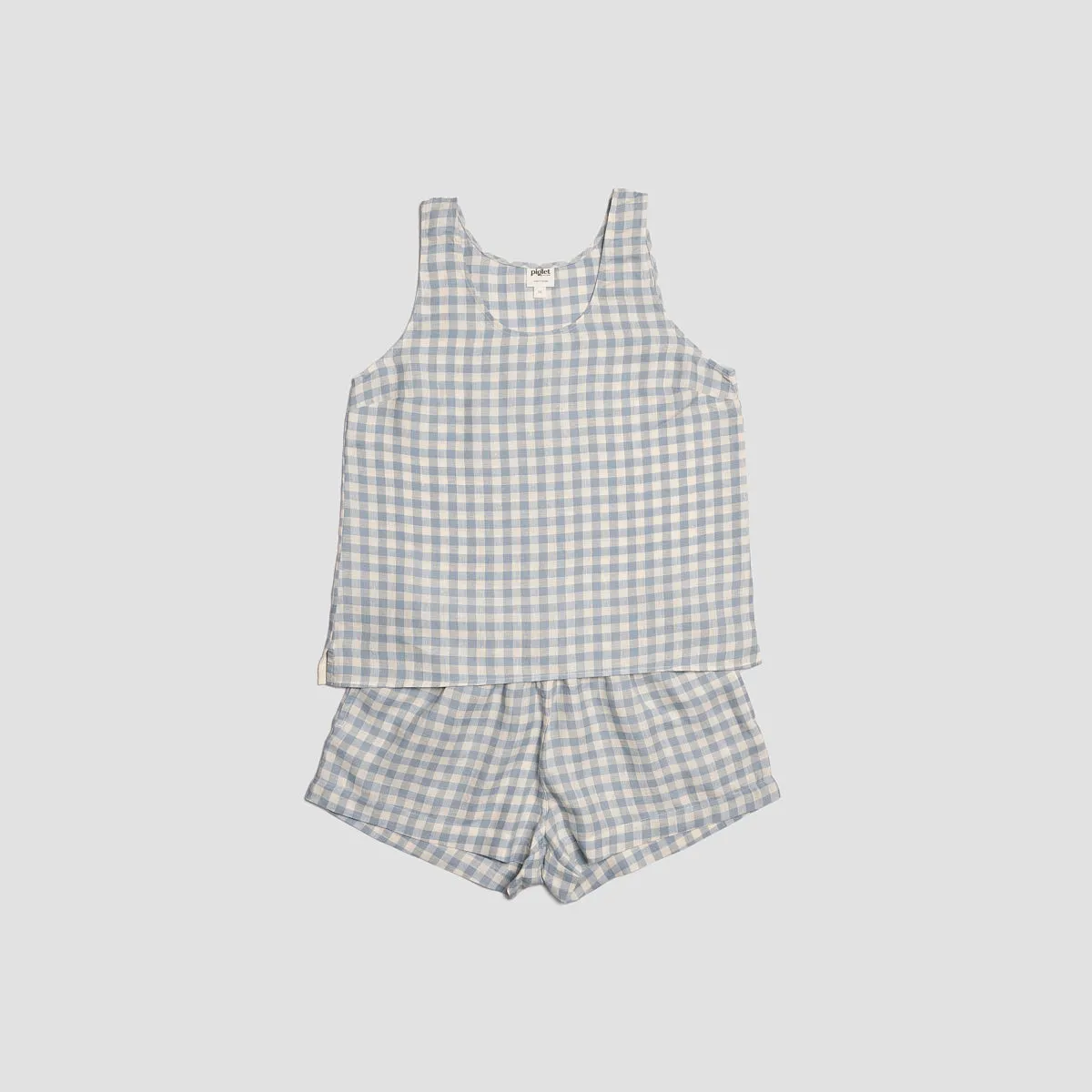 Warm Blue Gingham Linen Cami Set
