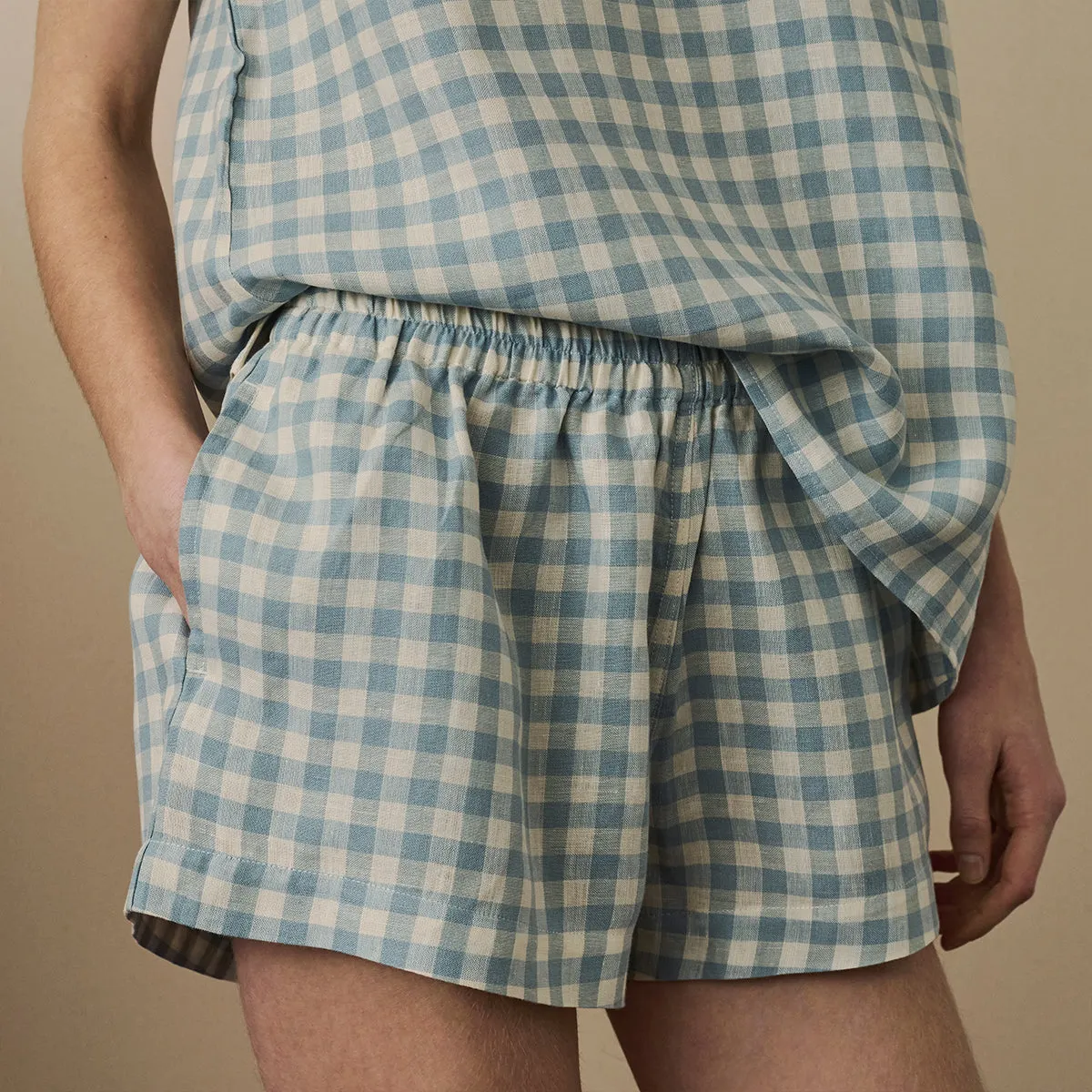 Warm Blue Gingham Linen Cami Set