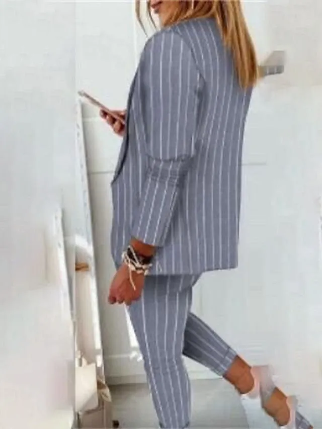 Women's Suits Office Work Daily Wear Spring Fall Regular Coat Regular Fit Thermal Warm Windproof Breathable Stylish Contemporary Modern Style Jacket Long Sleeve Color Block Striped Print White Black